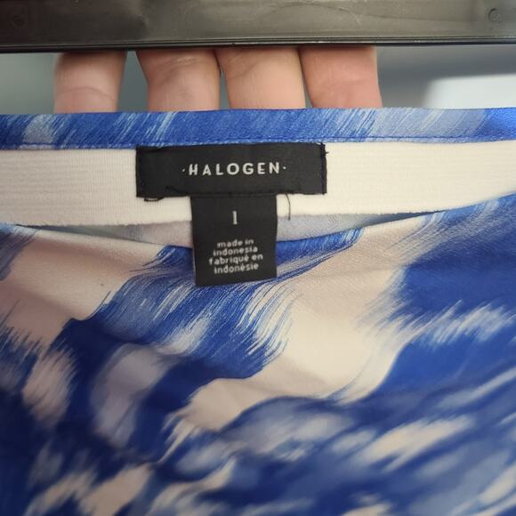 Halogen Bias Cut A-line Skirt In Blue Ivory Brush Wash NWT - Picture 5 of 5